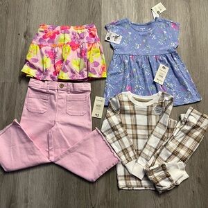 0013-George Girls Floral Skirt, Purple Floral Top, Pink Pants & Plaid Pajama Set